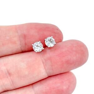 Vintage Sterling Silver White Topaz Stud Earrings | 925 | Minimalist Classic